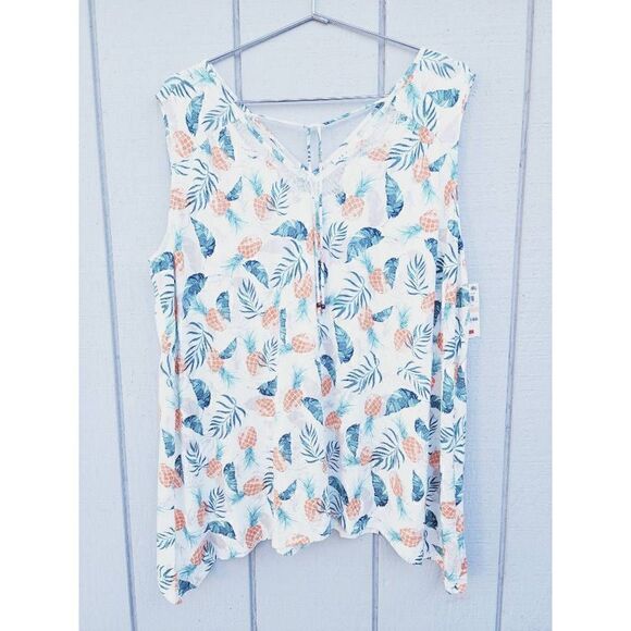 Style & Co. Womens Tank Pineapple Toss Shark Bite Hem Plus 2X New - Picture 2 of 10